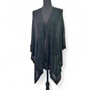 Vintage Y2K Black Sparkly Asymmetrical Poncho/Cape Sweater One Size